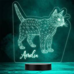 3D Style Cat Polygonal Lines Personalised Gift Colour Change Led Night Light
