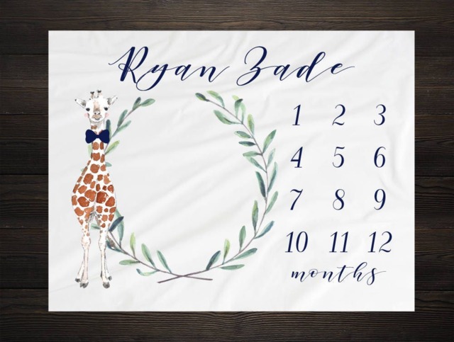 Giraffe Milestone Blanket Monthly Baby Growth Tracker Minky Fleece Shower Newborn Gift For Gender Neutral Boy - image 1