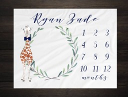 Giraffe Milestone Blanket Monthly Baby Growth Tracker Minky Fleece Shower Newborn Gift For Gender Neutral Boy - thumbnail 1