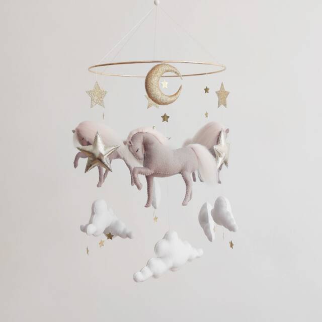 Handmade Grey & Pink Horse Baby Mobile Nursery Crib Decor - image 1