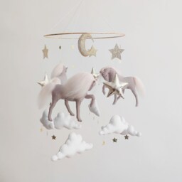 Handmade Grey & Pink Horse Baby Mobile Nursery Crib Decor - thumbnail 2