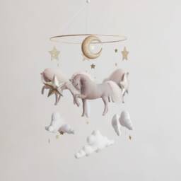 Handmade Grey & Pink Horse Baby Mobile Nursery Crib Decor - thumbnail 1