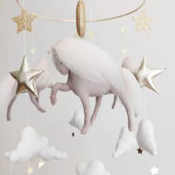 Handmade Grey & Pink Horse Baby Mobile Nursery Crib Decor - thumbnail 3
