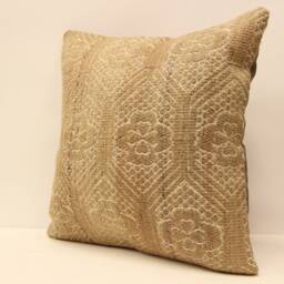 Vintage Turkish Wool Pillow Cover, Beige Kilim Design - 18x18 - thumbnail 3