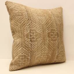 Vintage Turkish Wool Pillow Cover, Beige Kilim Design - 18x18 - thumbnail 2