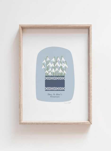 Print Daw Fe Ddaw'r Gwanwyn, Lili Wen Fach, Welsh Snowdrops Print, Blanket - image 1