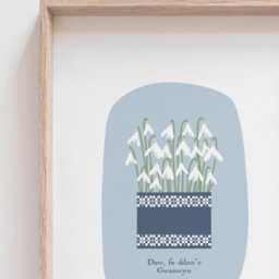 Print Daw Fe Ddaw'r Gwanwyn, Lili Wen Fach, Welsh Snowdrops Print, Blanket - thumbnail 2