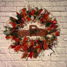 Handmade Red Truck Christmas Wreath Santa Holiday Decor - thumbnail 2