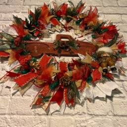 Handmade Red Truck Christmas Wreath Santa Holiday Decor - thumbnail 3