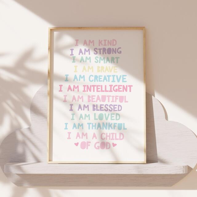 Girls Affirmation Print, I Am A Child Of God Bedroom Decor, Am, Positive, Daily Affirmations, Wall Art, Playroom - image 1