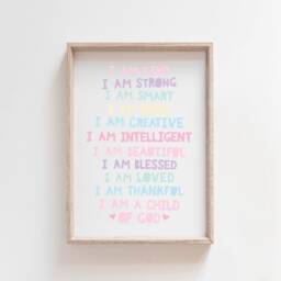 Girls Affirmation Print, I Am A Child Of God Bedroom Decor, Am, Positive, Daily Affirmations, Wall Art, Playroom - thumbnail 2