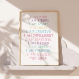 Girls Affirmation Print, I Am A Child Of God Bedroom Decor, Am, Positive, Daily Affirmations, Wall Art, Playroom - thumbnail 1