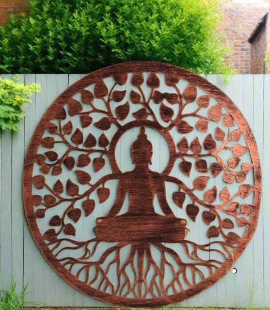 Handmade Budha Tree Of Life Wall Art Outdoors/ Indoors 60cm X Plaque Made From Powder Coated Steel - image 1
