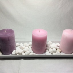 Hand Crafted 5 Piece Scented Pink Candles On White Ceramic Dish With White Pebbles - thumbnail 2