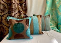 "Designers Guild Velvet Pillow Cover Bohemian Teal & Brown Cushion - 16""x 16"