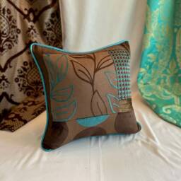 "Designers Guild Velvet Pillow Cover Bohemian Teal & Brown Cushion - 16""x 16" - thumbnail 4