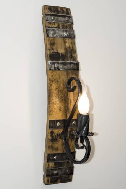 Rustic Wall Lights - Wine Barrel Cellar Sconce Wrought Iron & Wood Lighting Fixture - image 1