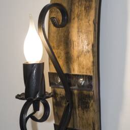 Rustic Wall Lights - Wine Barrel Cellar Sconce Wrought Iron & Wood Lighting Fixture - thumbnail 2