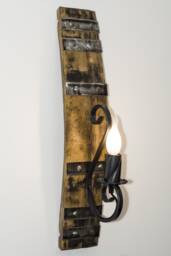Rustic Wall Lights - Wine Barrel Cellar Sconce Wrought Iron & Wood Lighting Fixture