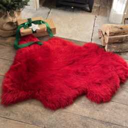 British Luxe Long Wool Rug - Red Real Sheepskin Gifts Eco-Friendly- Room Decor Interior Handmade Gift Luxury - thumbnail 3