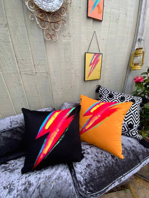Lightning Bolt Velvet Cushion Cover 70S Glam Rock Decor - image 1