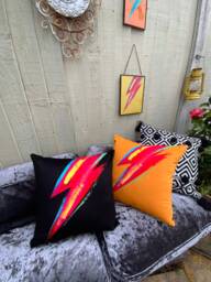 Lightning Bolt Velvet Cushion Cover 70S Glam Rock Decor - thumbnail 1