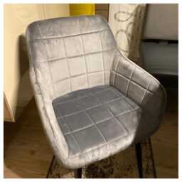 Quilted Velvet Dining Chair With Armrests - Black Metal Legs - thumbnail 1