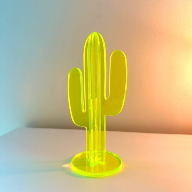 Neon Green Acrylic Cactus Sculpture - Modern Home Decor & Event Centerpiece - image 1