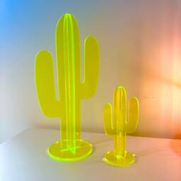 Neon Green Acrylic Cactus Sculpture - Modern Home Decor & Event Centerpiece - thumbnail 2