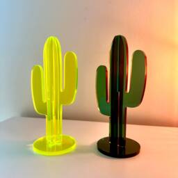 Neon Green Acrylic Cactus Sculpture - Modern Home Decor & Event Centerpiece - thumbnail 3