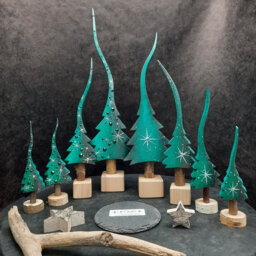 Emerald Green & Pearl Gray With A Star Or Pattern, Glittering Christmas Tree, Hand-Painted Wooden Tree in 4 Sizes. No. 1 - thumbnail 1
