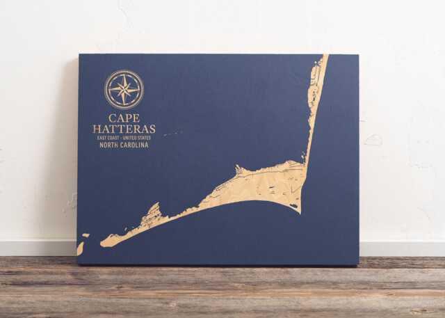 Cape Hatteras, North Carolina Map - Engraved Wood Coastal Chart Wall Art Sign, Beach Home Decor Nautical Print, Unique Personalized Gift - image 1