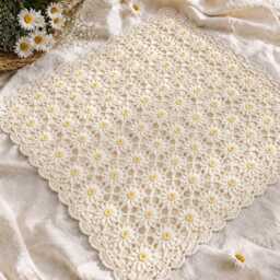 Daisy Crochet Baby Blanket, Handmade Floral Heirloom Newborn Lined Nursery Shower Gift - thumbnail 4