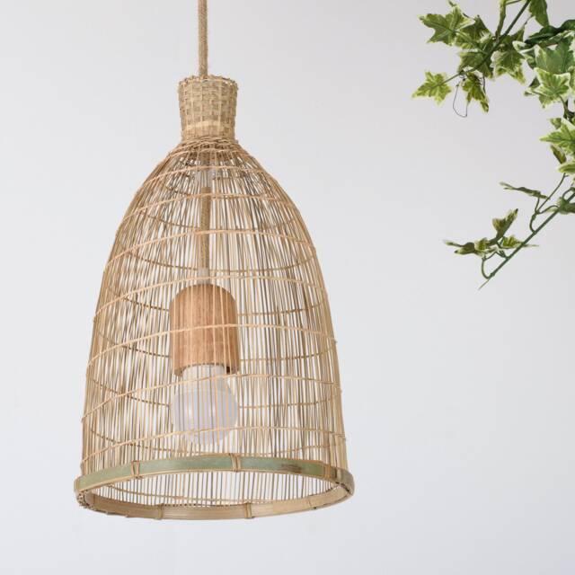 Bamboo Pendant Lamp - Woven Rustic Basket Light, Small Nature Inspired - image 1