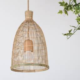 Bamboo Pendant Lamp - Woven Rustic Basket Light, Small Nature Inspired