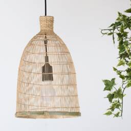 Bamboo Pendant Lamp - Woven Rustic Basket Light, Small Nature Inspired - thumbnail 3