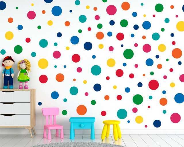 Pack Of 64 Large Polka Dot Wall Decals, Rainbow Nursery Stickers, Kids Playroom Decor - image 1
