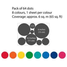 Pack Of 64 Large Polka Dot Wall Decals, Rainbow Nursery Stickers, Kids Playroom Decor - thumbnail 2