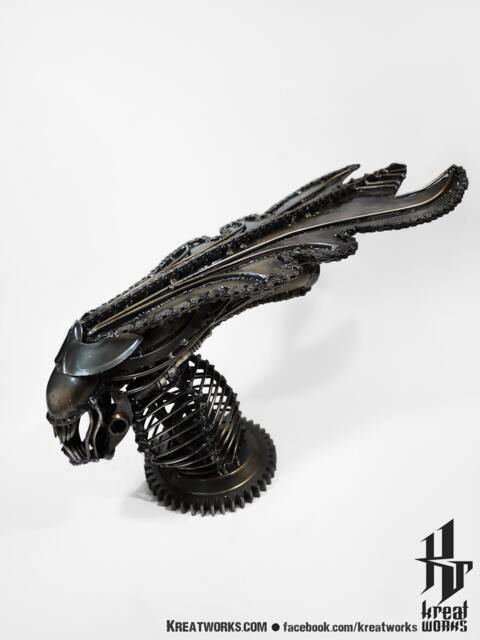 Recycled Metal Queen Monster Head - Steampunk Dieselpunk Cyberpunk Craft Handmade - image 1
