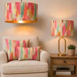 Handmade By Order Luxury Multi Colour Pink Gold Brush Strokes Abstract Art Print Velvet Drum Lamp Shade Pendant Light All Shapes - thumbnail 2