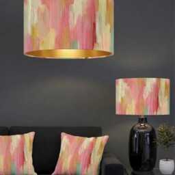 Handmade By Order Luxury Multi Colour Pink Gold Brush Strokes Abstract Art Print Velvet Drum Lamp Shade Pendant Light All Shapes - thumbnail 3