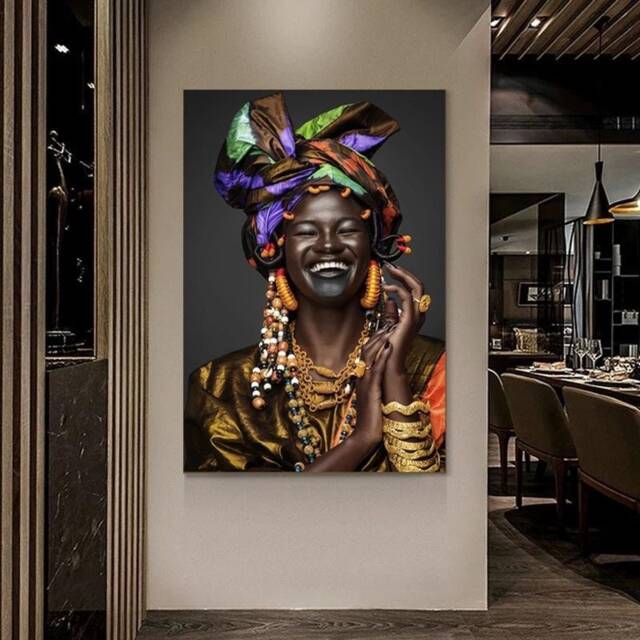 African Smiling Woman Wall Art /African Canvas Print/American Home Decor /Black Make Up - image 1