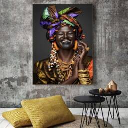 African Smiling Woman Wall Art /African Canvas Print/American Home Decor /Black Make Up - thumbnail 3