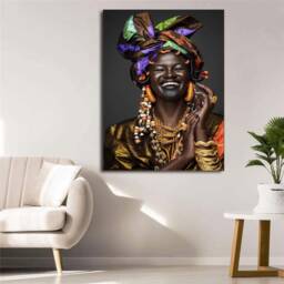 African Smiling Woman Wall Art /African Canvas Print/American Home Decor /Black Make Up - thumbnail 2