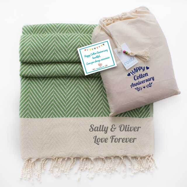 Personalised Soft Cotton Throw, Handwoven Shawl, 2nd Wedding Anniversary, Couple Gift - image 1
