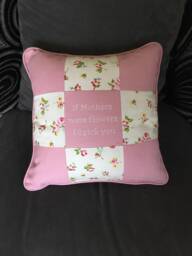 Hand Stitched Mother Quote Cushion - Cross Stitch Patchwork Mum Gift Embroidered Floral Pillow Cottagecore Sofa Decor 45cm
