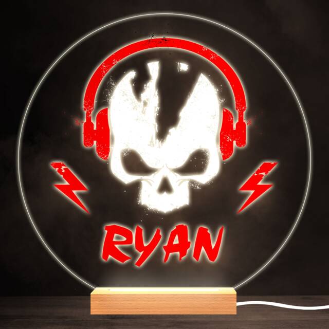 Skull Headphones Music Grunge Colourful Round Personalised Gift Lamp Night Light - Bedroom - image 1