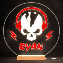 Skull Headphones Music Grunge Colourful Round Personalised Gift Lamp Night Light - Bedroom