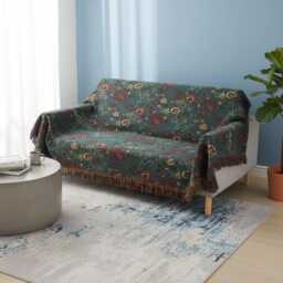 Boho Woven Throw Blanket With Tassels Large Sofa/Bedspread Mustard & Teal Pattern 3 Sizes - thumbnail 1