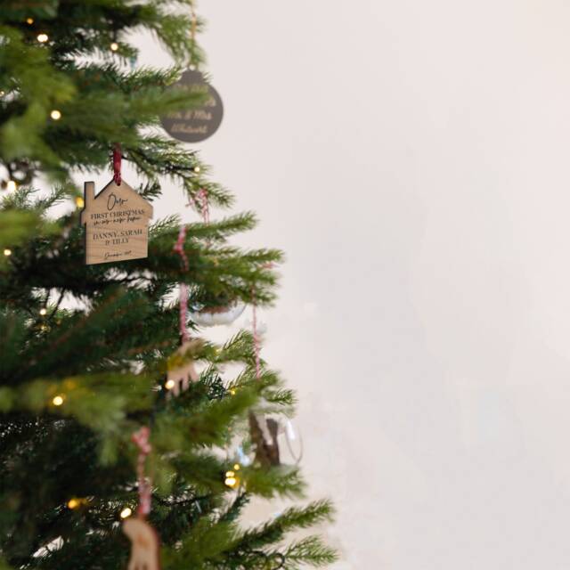 New Home Personalised Hanging Decoration - Cherry Wood Christmas Bauble - The Gifting Knot UK Made - image 1